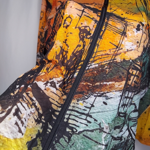 Parsley Sage Mesh Jacket Large Orange Stretch Abstract Cityscape Long Sleeve Art - Picture 6 of 11